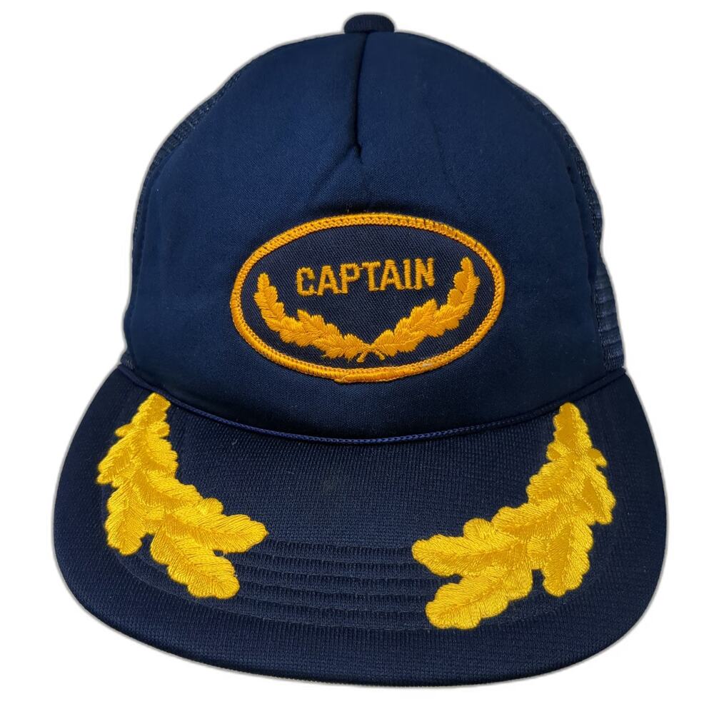 Signature Captain Yellow Scrambled Eggs Mesh Snapback Blue Trucker Hat Vintage